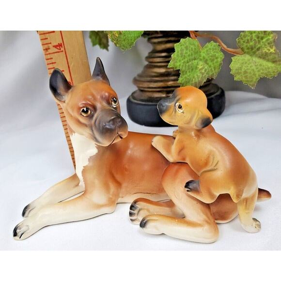 Lefton Norcrest Boxer Dog w Puppy Playful Pup Dogs Figurines Vintage Collectible - Picture 4 of 12